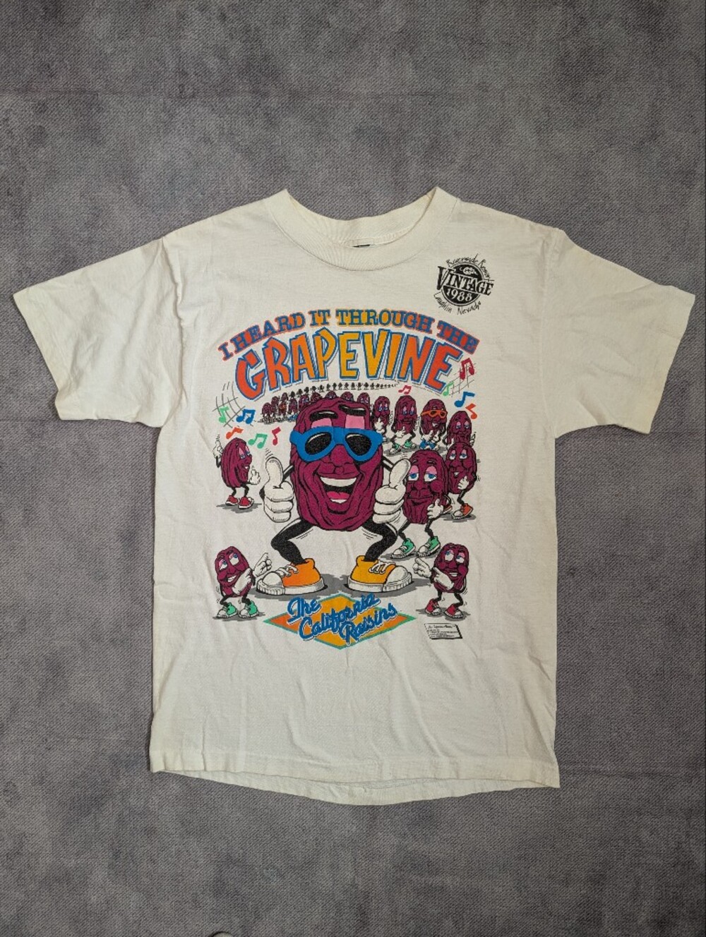 Vintage 80s California Raisins Mens T-Shirt White Anvil Graphic Single Stitch